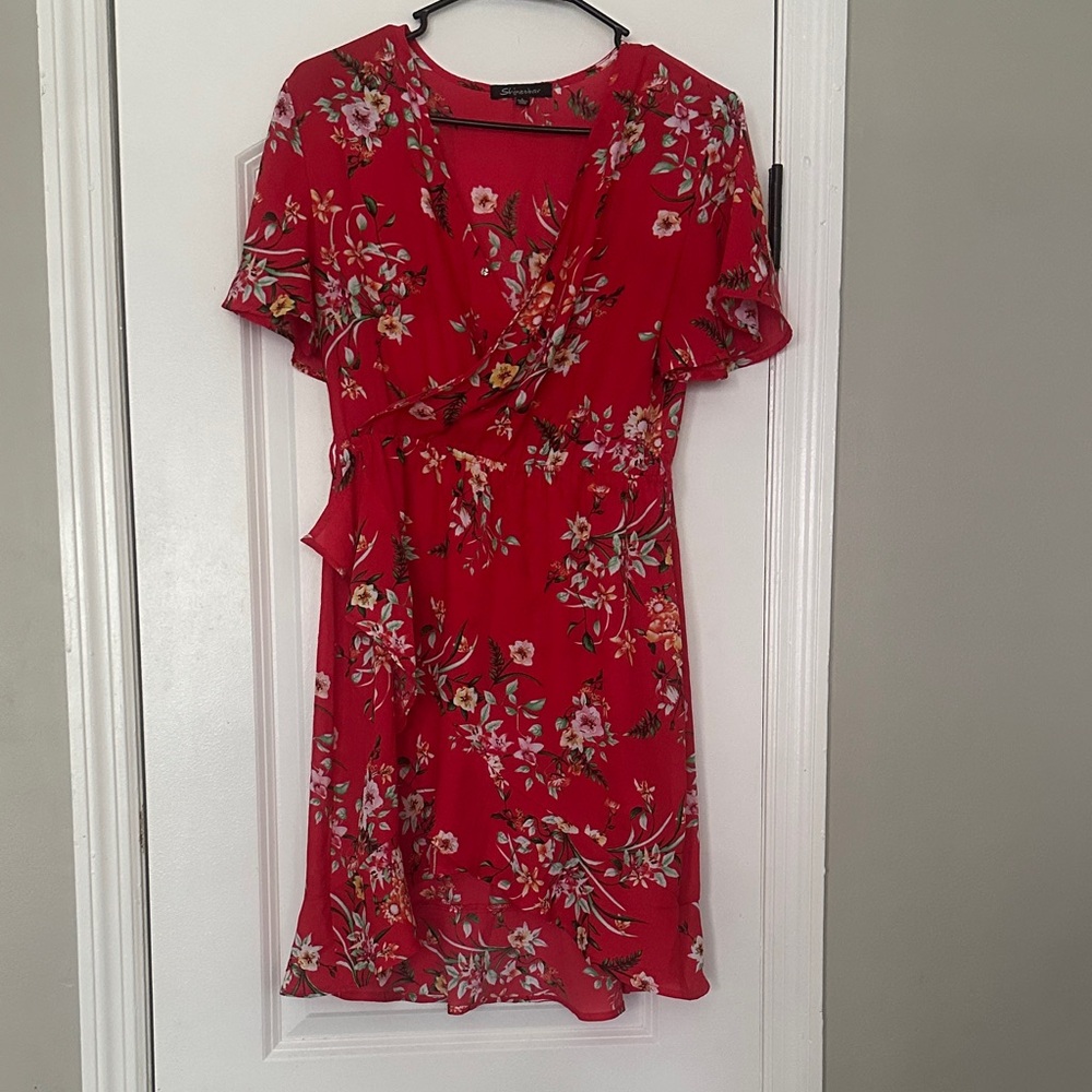Floral Red Wrap Dress